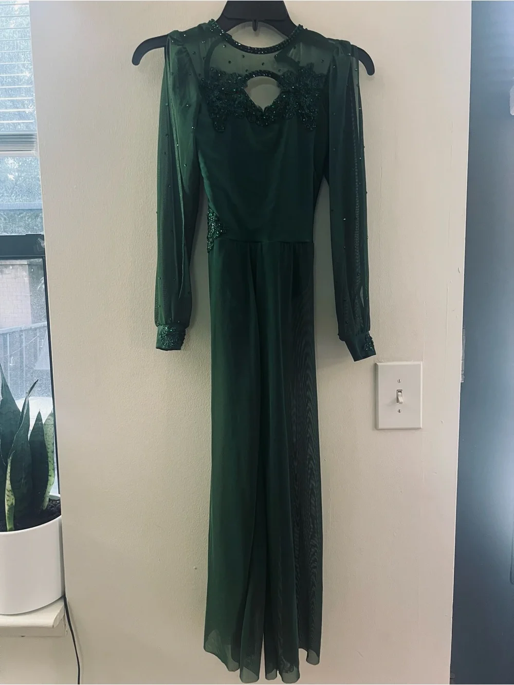 Elegant Dark Green Long Sleeve Dance Costume, custom, handmade. 9-11 year old.